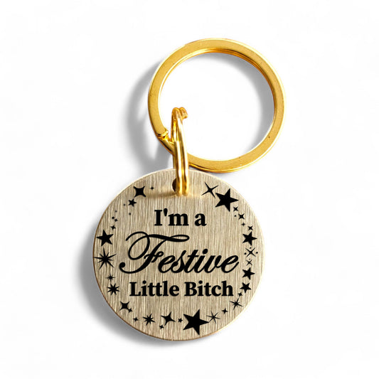 ⭐️Purr. Meow. Woof.⭐️ - I'm a Festive Little Bitch | Bespoke Brass | Pet ID Tag - Xmas Limited Edition - Cat (Small)