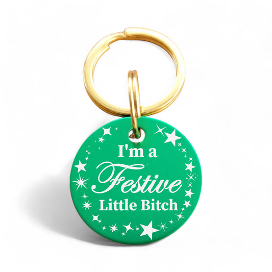 ⭐️Purr. Meow. Woof.⭐️ - I'm a Festive Little Bitch | Round Aluminum | Pet ID Tag - Xmas Limited Edition - MediumSpringGreen / Cat (Small)