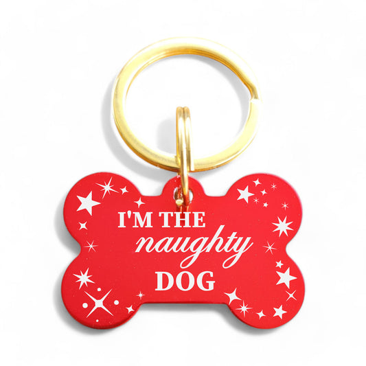 ⭐️Purr. Meow. Woof.⭐️ - I'm The Naughty Dog | Bone Aluminum | Pet ID Tag - Xmas Limited Edition - FireBrick