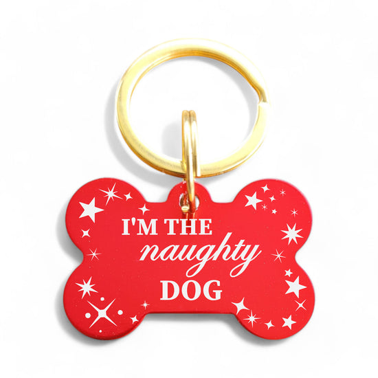 ⭐️Purr. Meow. Woof.⭐️ - I'm The Naughty Dog | Bone Aluminum | Pet ID Tag - Xmas Limited Edition - FireBrick