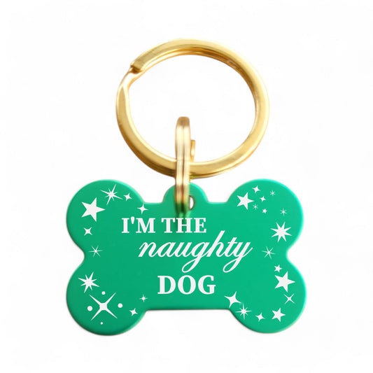 ⭐️Purr. Meow. Woof.⭐️ - I'm The Naughty Dog | Bone Aluminum | Pet ID Tag - Xmas Limited Edition - MediumSpringGreen