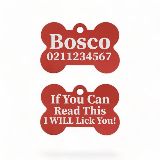 ⭐️Purr. Meow. Woof.⭐️ - If You Can Read This I Will Lick You | Bone Aluminium | Dog ID Pet Tag - Firebrick