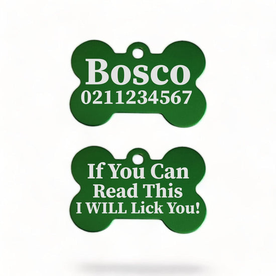 ⭐️Purr. Meow. Woof.⭐️ - If You Can Read This I Will Lick You | Bone Aluminium | Dog ID Pet Tag - MediumSpringGreen