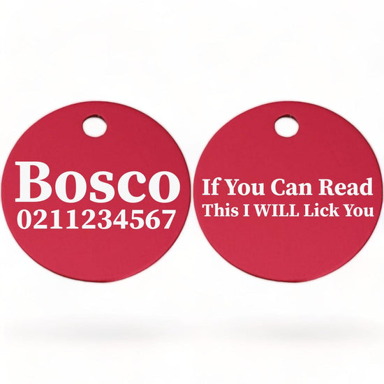 ⭐️Purr. Meow. Woof.⭐️ - If You Can Read This I Will Lick You | Round Aluminium | Dog ID Pet Tag - DeepPink