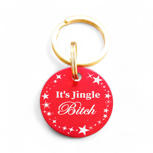 ⭐️Purr. Meow. Woof.⭐️ - It's Jingle Bitch | Round Aluminum | Pet ID Tag - Xmas Limited Edition - FireBrick / Cat (Small)