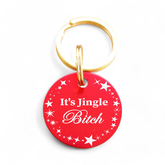 ⭐️Purr. Meow. Woof.⭐️ - It's Jingle Bitch | Round Aluminum | Pet ID Tag - Xmas Limited Edition - FireBrick / Cat (Small)