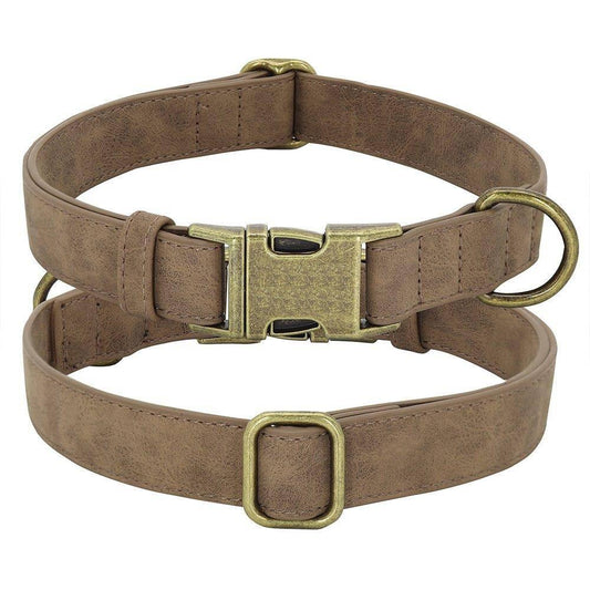 ⭐️Purr. Meow. Woof.⭐️ - Leather Executive Dog Collar - SaddleBrown / XS / No