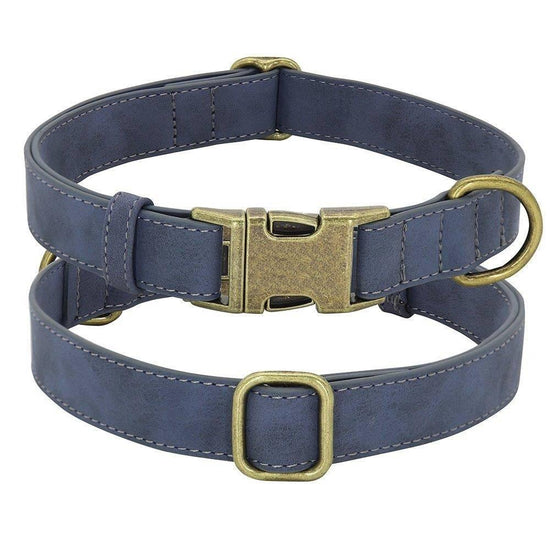 ⭐️Purr. Meow. Woof.⭐️ - Leather Executive Dog Collar - SteelBlue / XS / No