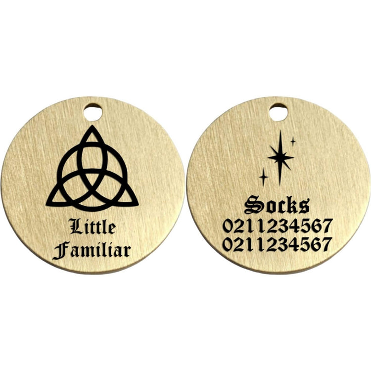 ⭐️Purr. Meow. Woof.⭐️ - Little Familiar Brass Round Cat & Dog ID Pet Tag - Small