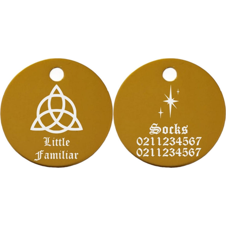 ⭐️Purr. Meow. Woof.⭐️ - Little Familiar Round Aluminum Cat & Dog ID Pet Tag - Gold / Small (Cat)