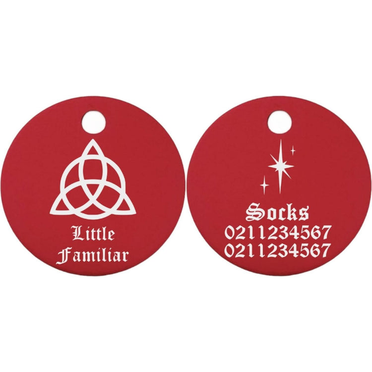 ⭐️Purr. Meow. Woof.⭐️ - Little Familiar Round Aluminum Cat & Dog ID Pet Tag - Red / Small (Cat)