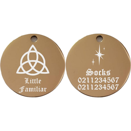 ⭐️Purr. Meow. Woof.⭐️ - Little Familiar Round | Mirror Stainless | Cat & Dog ID Pet Tag - BurlyWood / Small (Cat)