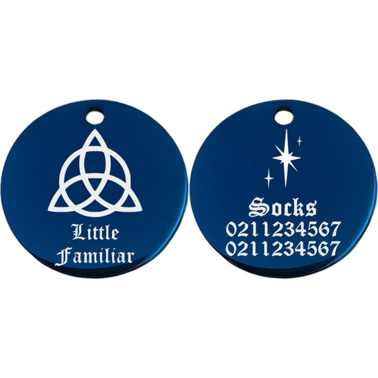⭐️Purr. Meow. Woof.⭐️ - Little Familiar Round | Mirror Stainless | Cat & Dog ID Pet Tag - MidnightBlue / Small (Cat)