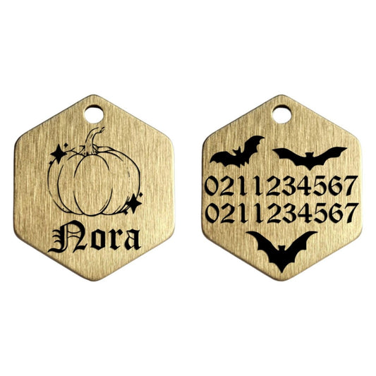 ⭐️Purr. Meow. Woof.⭐️ - Little Pumpkin Brass Hexagon Cat & Dog ID Pet Tag - Small