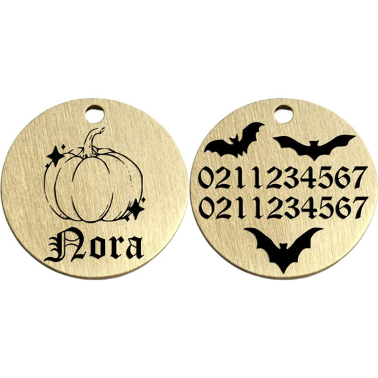 ⭐️Purr. Meow. Woof.⭐️ - Little Pumpkin Brass Round Cat & Dog ID Pet Tag - Small