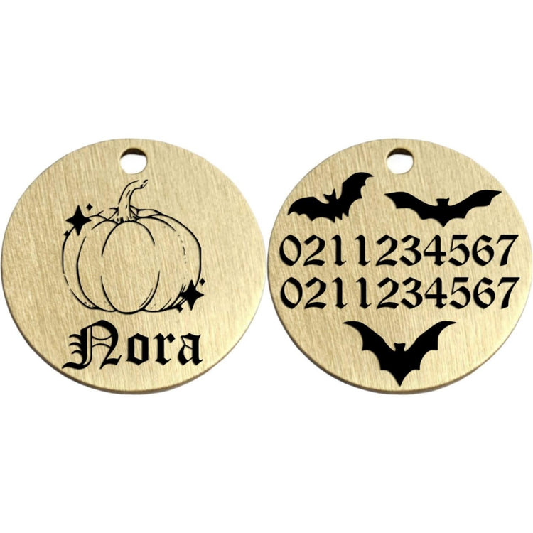 ⭐️Purr. Meow. Woof.⭐️ - Little Pumpkin Brass Round Cat & Dog ID Pet Tag - Small