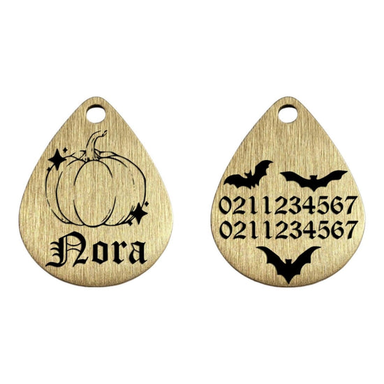 ⭐️Purr. Meow. Woof.⭐️ - Little Pumpkin Brass Teardrop Cat & Dog ID Pet Tag - Default Title