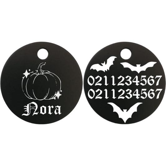 ⭐️Purr. Meow. Woof.⭐️ - Little Pumpkin Round Aluminum Cat & Dog ID Pet Tag - Black / Small (Cat)