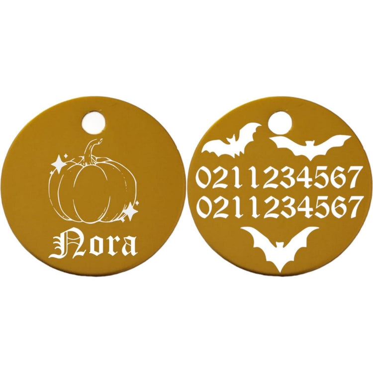 ⭐️Purr. Meow. Woof.⭐️ - Little Pumpkin Round Aluminum Cat & Dog ID Pet Tag - Gold / Small (Cat)