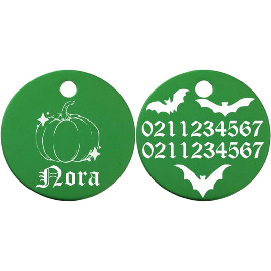 ⭐️Purr. Meow. Woof.⭐️ - Little Pumpkin Round Aluminum Cat & Dog ID Pet Tag - Green / Small (Cat)