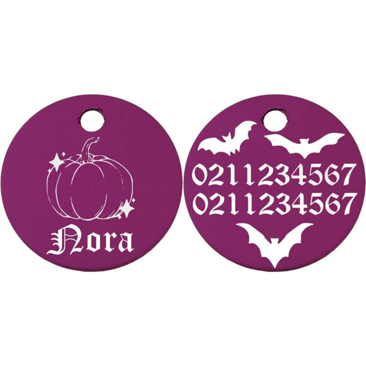⭐️Purr. Meow. Woof.⭐️ - Little Pumpkin Round Aluminum Cat & Dog ID Pet Tag - Purple / Small (Cat)