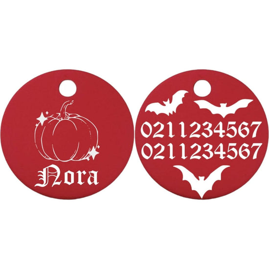 ⭐️Purr. Meow. Woof.⭐️ - Little Pumpkin Round Aluminum Cat & Dog ID Pet Tag - Red / Small (Cat)