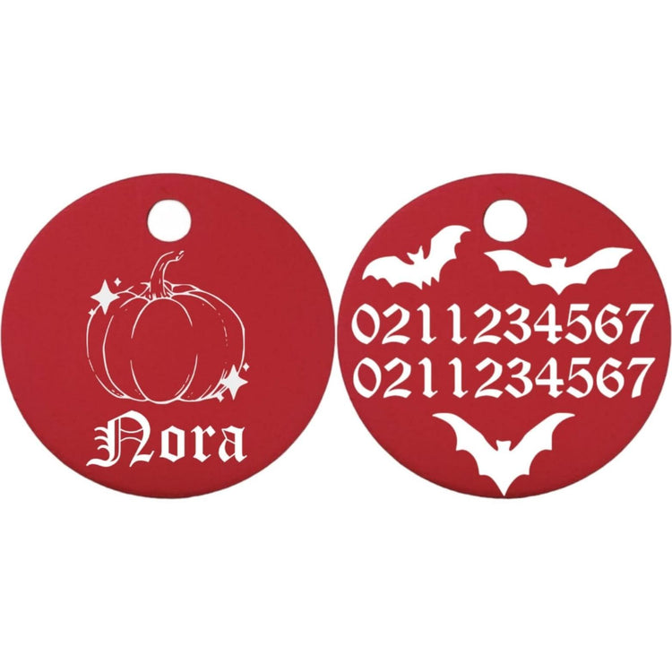 ⭐️Purr. Meow. Woof.⭐️ - Little Pumpkin Round Aluminum Cat & Dog ID Pet Tag - Red / Small (Cat)
