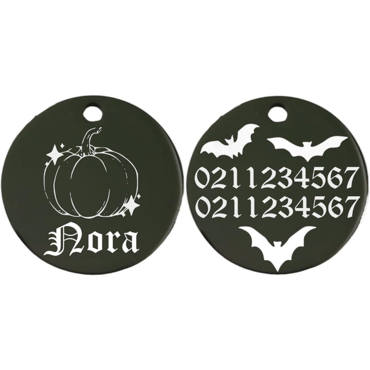 ⭐️Purr. Meow. Woof.⭐️ - Little Pumpkin Round | Mirror Stainless | Cat & Dog ID Pet Tag - Black / Small (Cat)