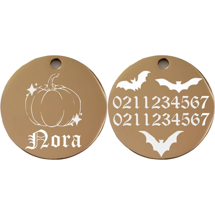 ⭐️Purr. Meow. Woof.⭐️ - Little Pumpkin Round | Mirror Stainless | Cat & Dog ID Pet Tag - BurlyWood / Small (Cat)