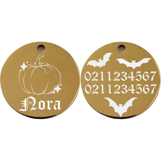⭐️Purr. Meow. Woof.⭐️ - Little Pumpkin Round | Mirror Stainless | Cat & Dog ID Pet Tag - Gold / Small (Cat)