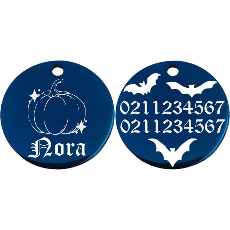 ⭐️Purr. Meow. Woof.⭐️ - Little Pumpkin Round | Mirror Stainless | Cat & Dog ID Pet Tag - MidnightBlue / Small (Cat)