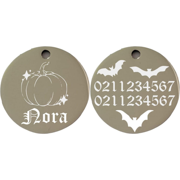 ⭐️Purr. Meow. Woof.⭐️ - Little Pumpkin Round | Mirror Stainless | Cat & Dog ID Pet Tag - Silver / Small (Cat)