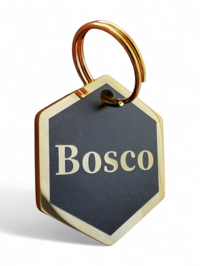 ⭐️Purr. Meow. Woof.⭐️ - LUXE | Mirror Stainless | Hexagon Cat & Dog ID Pet Tag - Gold / Small