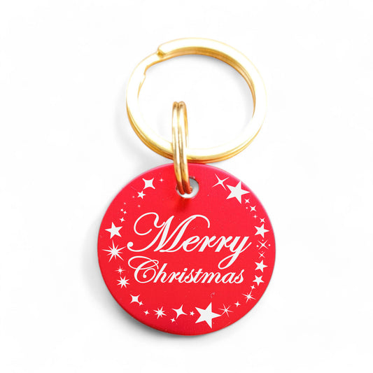 ⭐️Purr. Meow. Woof.⭐️ - Merry Christmas | Round Aluminum | Pet ID Tag - Xmas Limited Edition - FireBrick / Cat (Small)