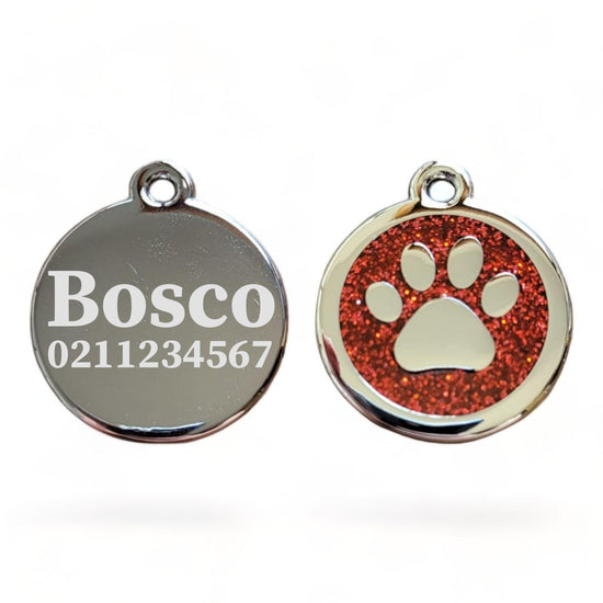 ⭐️Purr. Meow. Woof.⭐️ - Mini Round Paw Print Cat & Dog ID Pet Tag - FireBrick / Dog (Large)