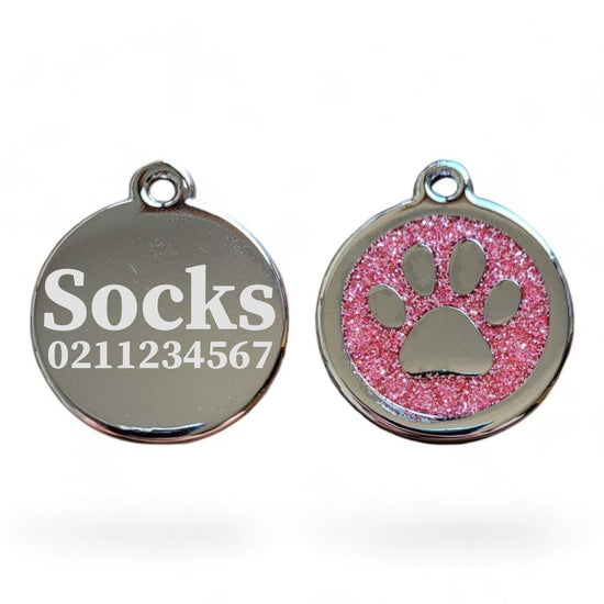 ⭐️Purr. Meow. Woof.⭐️ - Mini Round Paw Print Cat & Dog ID Pet Tag - LightPink / Cat (Small)