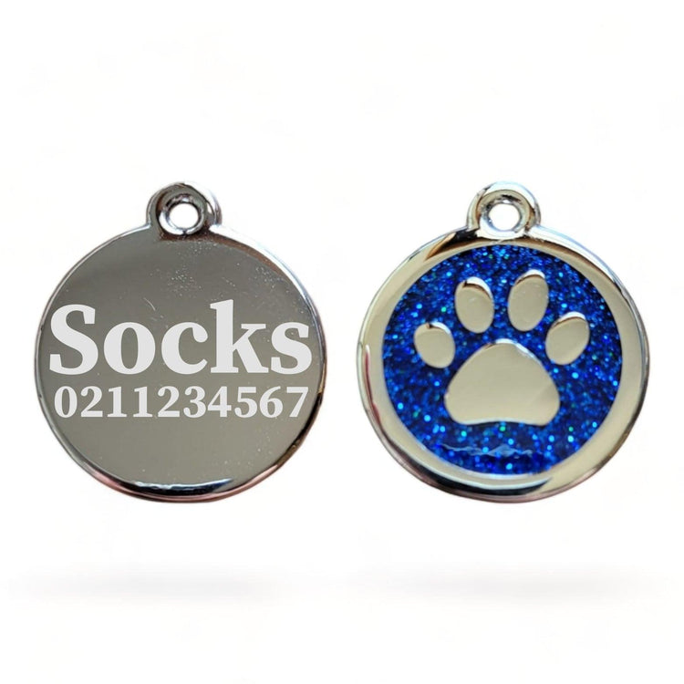 ⭐️Purr. Meow. Woof.⭐️ - Mini Round Paw Print Cat & Dog ID Pet Tag - RoyalBlue / Cat (Small)