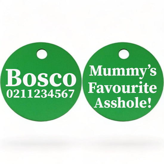⭐️Purr. Meow. Woof.⭐️ - Mummy's/Daddy's Favorite Asshole | Round Aluminium | Dog ID Pet Tag - MediumSpringGreen / Mum