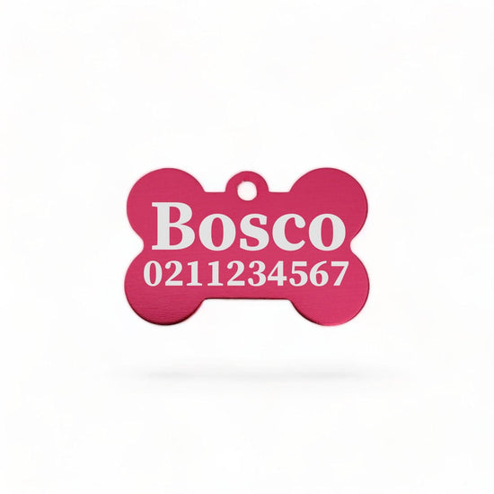 ⭐️Purr. Meow. Woof.⭐️ - Name & Number Front | Bone Aluminium | Dog ID Pet Tag - DeepPink