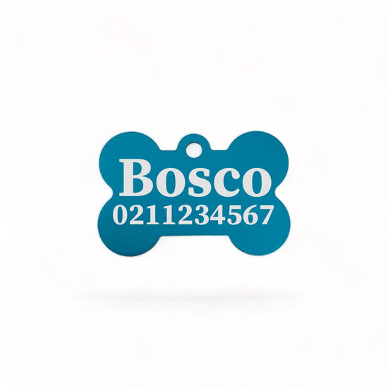 ⭐️Purr. Meow. Woof.⭐️ - Name & Number Front | Bone Aluminium | Dog ID Pet Tag - DodgerBlue
