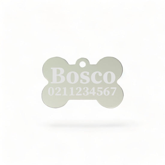 ⭐️Purr. Meow. Woof.⭐️ - Name & Number Front | Bone Aluminium | Dog ID Pet Tag - Silver