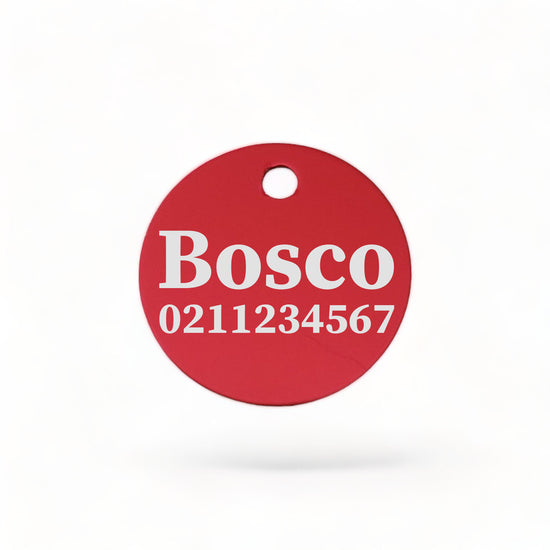 ⭐️Purr. Meow. Woof.⭐️ - Name & Number Front | Round Aluminium | Cat, Kitten & Dog ID Pet Tag - DeepPink / Dog (Large)