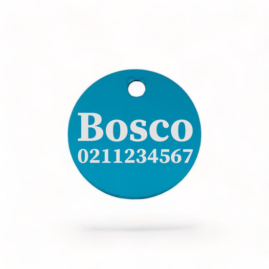 ⭐️Purr. Meow. Woof.⭐️ - Name & Number Front | Round Aluminium | Cat, Kitten & Dog ID Pet Tag - DodgerBlue / Dog (Large)