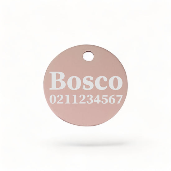 ⭐️Purr. Meow. Woof.⭐️ - Name & Number Front | Round Aluminium | Cat, Kitten & Dog ID Pet Tag - LightPink / Dog (Large)