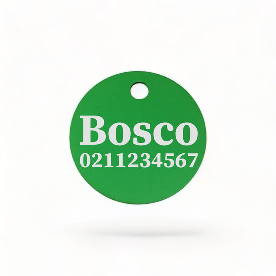 ⭐️Purr. Meow. Woof.⭐️ - Name & Number Front | Round Aluminium | Cat, Kitten & Dog ID Pet Tag - MediumSpringGreen / Dog (Large)