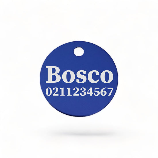 ⭐️Purr. Meow. Woof.⭐️ - Name & Number Front | Round Aluminium | Cat, Kitten & Dog ID Pet Tag - RoyalBlue / Dog (Large)