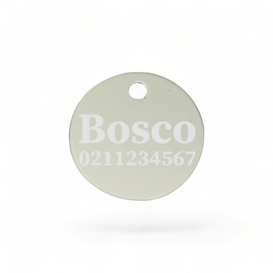 ⭐️Purr. Meow. Woof.⭐️ - Name & Number Front | Round Aluminium | Cat, Kitten & Dog ID Pet Tag - Silver / Dog (Large)
