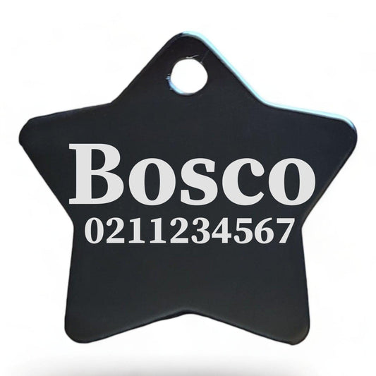 ⭐️Purr. Meow. Woof.⭐️ - Name & Number Front | Star Aluminum | Cat, Kitten & Dog ID Pet Tag - Black / Large (Dog)