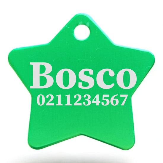 ⭐️Purr. Meow. Woof.⭐️ - Name & Number Front | Star Aluminum | Cat, Kitten & Dog ID Pet Tag - MediumSpringGreen / Large (Dog)