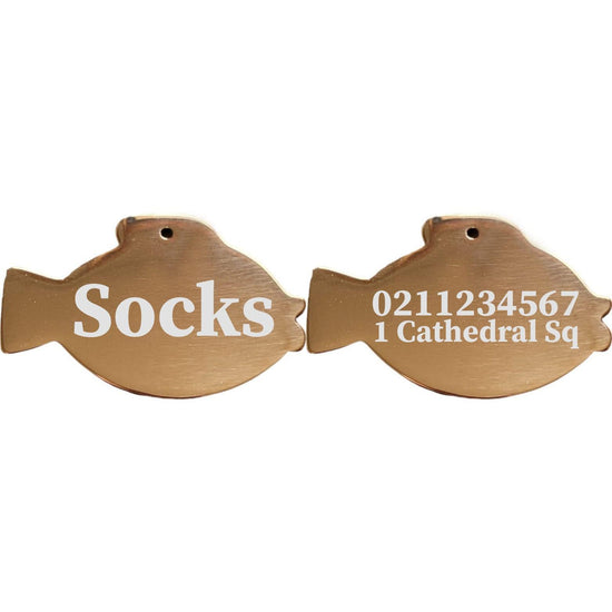⭐️Purr. Meow. Woof.⭐️ - Name Front & 1 Number Address Back Fish | Mirror Stainless | Cat & Dog ID Pet Tag - BurlyWood
